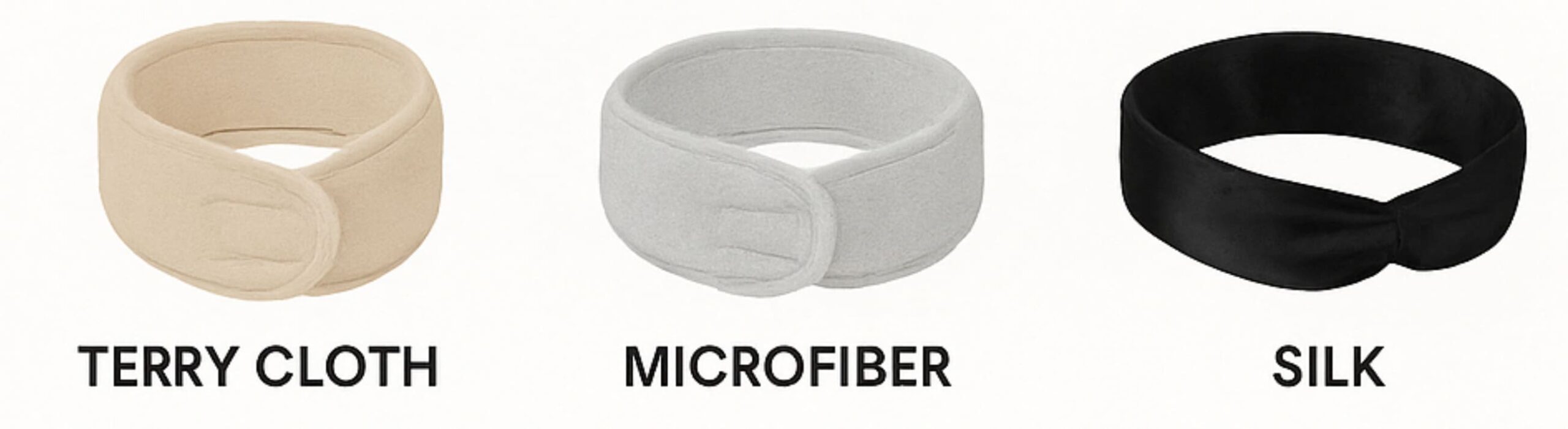 Different types of spa headbands made from various materials