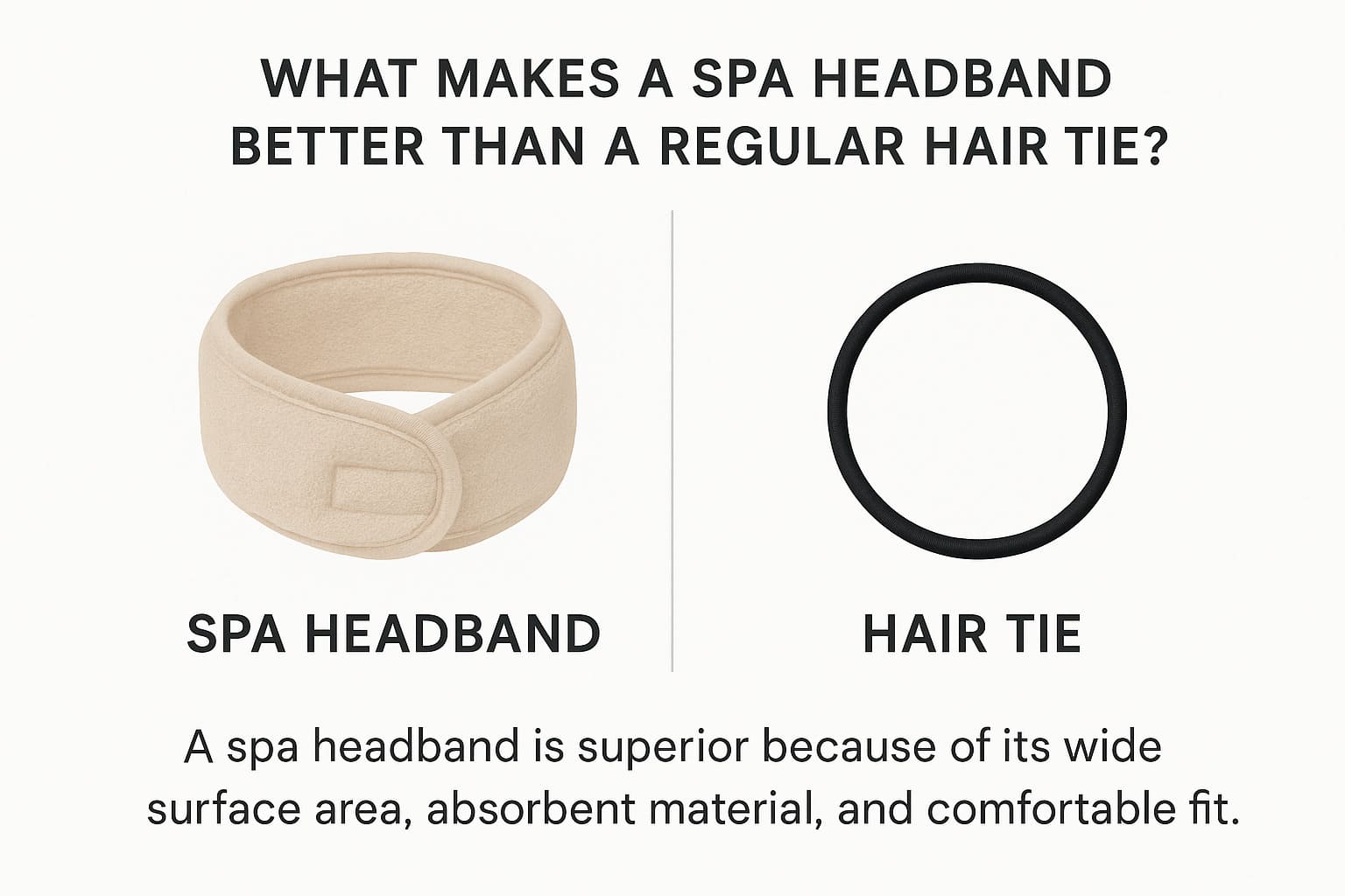 A comparison between a spa headband and a regular hair tie