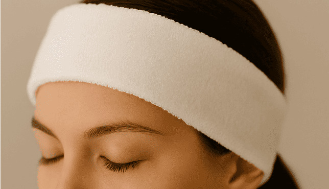 Close-up of a terry cloth spa headband
